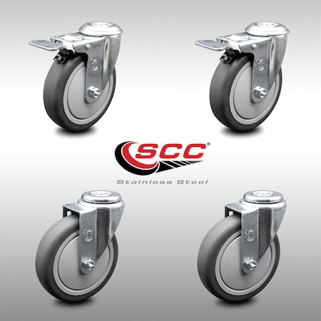Service Caster 5 Inch SS Thermoplastic Rubber Bolt Hole Caster Set with 2 Total Lock Brake SCC SCC-SSBHTTL20S514-TPRB-2-S-2